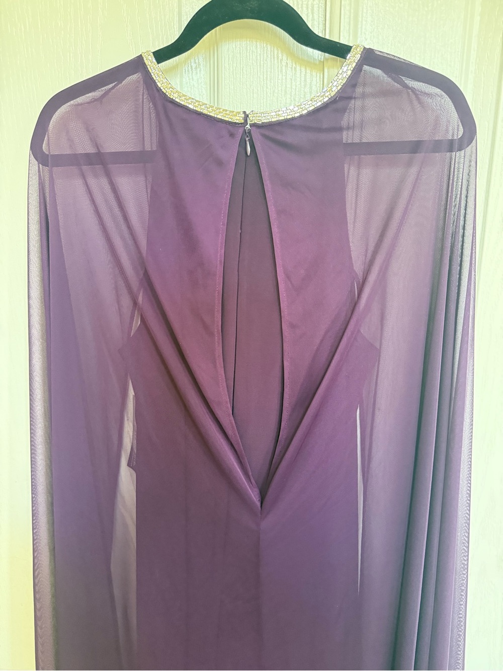 NWT R&M Richards Plum 14W Formal Cape Dress Rhinestone Neckline - Picture 9 of 9